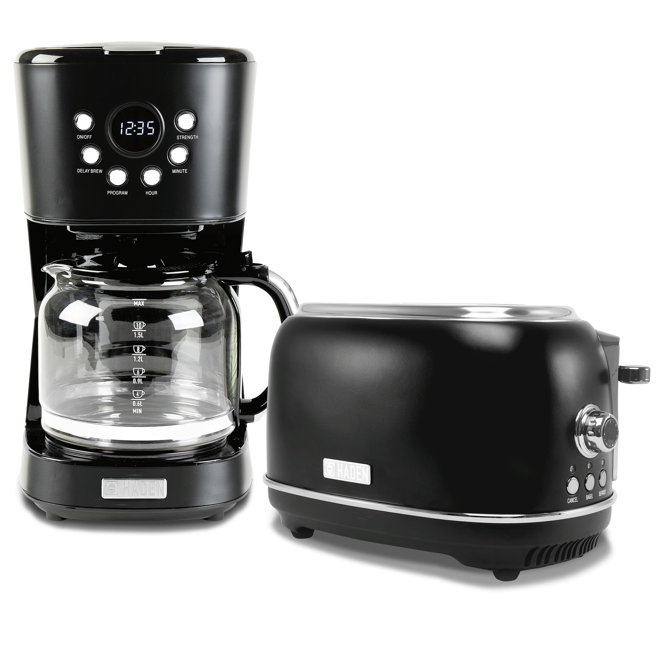 Haden 12 Cup Programmable Drip Coffee Maker Coffee Machine Bundled with Heritage 2 Slice Wide Slot Stainless Steel Toaster Turquoise & Chrome