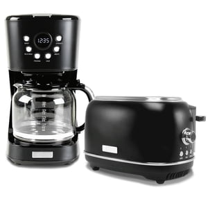 Haden 12 Cup Programmable Drip Coffee Maker Coffee Machine Bundled with Heritage 2 Slice Wide Slot Stainless Steel Toaster Turquoise & Chrome