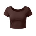 thumbnail image 1 of VSSSJ Hauts Courts pour Femmes Manches Courtes Col Rond Extensible Chandail Décontracté Ajusté Uni Confortable Été Basique T-Shirts Courts Café Taille Unique, 1 of 5