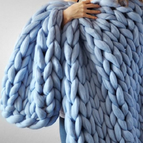 Chunky Knit Blanket Merino Wool Hand Made Throw Boho Bedroom Home Decor Giant Yarn