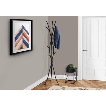 Monarch Specialties Coat Rack, Hall Tree, Free Standing, 11 Hooks, Entryway, 74"h, Bedroom, Metal, Black, Contemporary, Modern