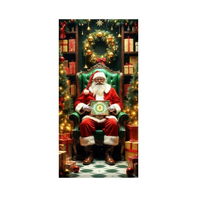 Qiulaii 1pcs Rideau de Porte de Noël Festif Père Noël - Décoration de Fête pour Porte d'Entrée et Mur, Tissu Polyester Durable, Facile à Installer, Décoration Saisonnière Réutilisable 35*71 Po
