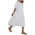 thumbnail image 2 of LOVZFMLL Mode Femmes Ample Couleur Unie O Manches Bouffantes Décontractée Manches Courtes Robe Blanc G, 2 of 9