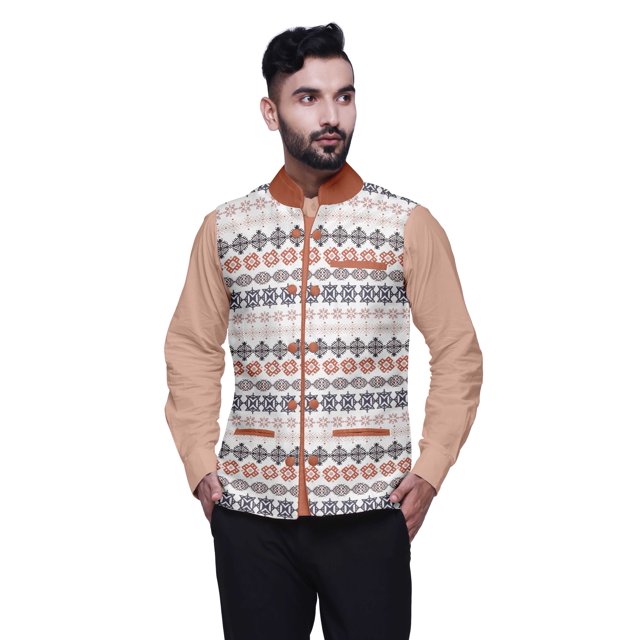 Atasi Geometric Printed Wedding Jackets For Men Nehru Jacket Waist Coat For Wedding & Festive Season-Small