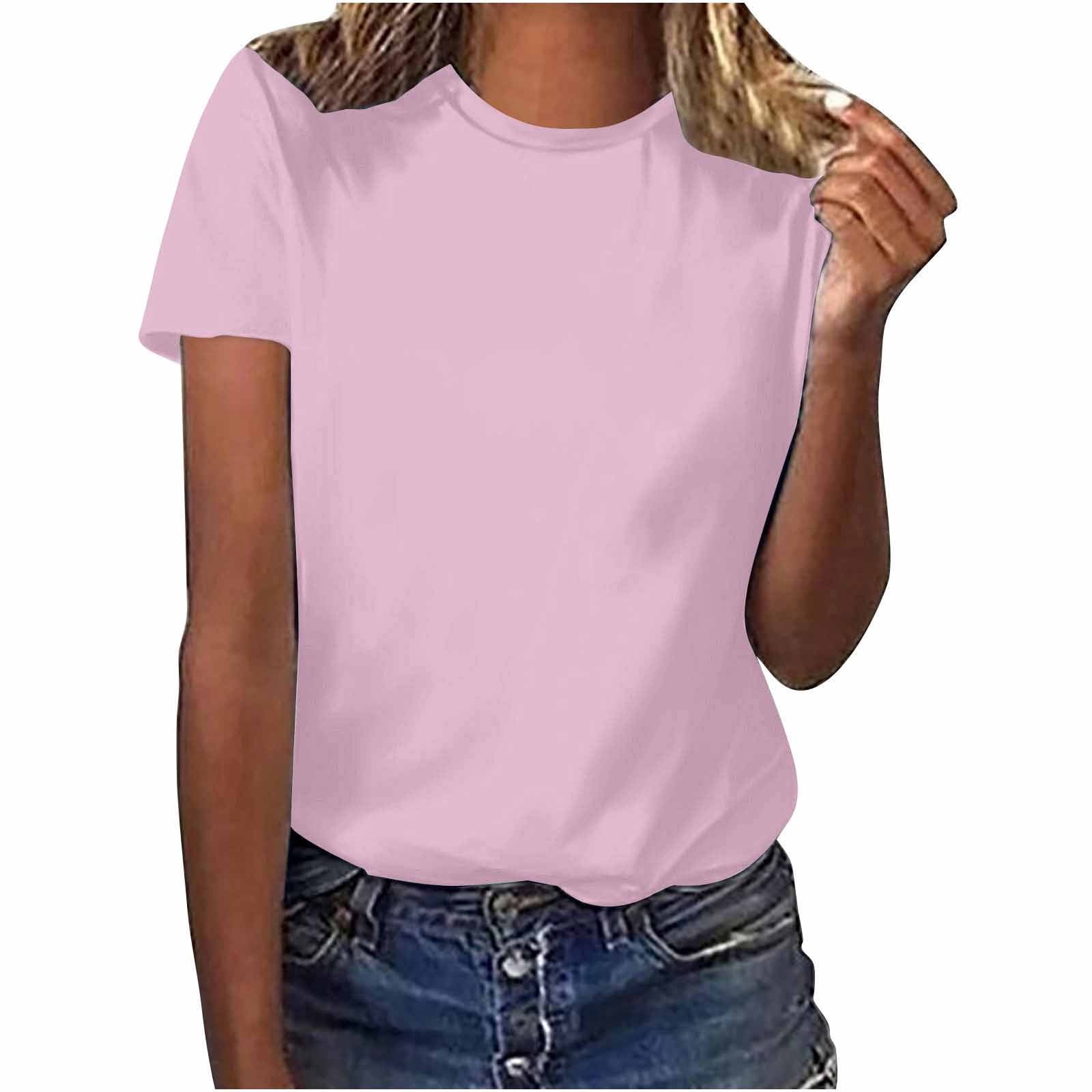 AherBiu T-Shirts à Manches Courtes pour Femmes T-Shirts Chemises Coton Confortable Col Rond Été Décontracté Basique T-Shirt Blouse