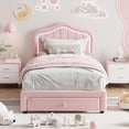 thumbnail image 1 of Eastvita Safe Twin LED Bed Frame for with Storage/RGB Lights Upholstered in Soft Fleece Fabric/No Box Spring Needed/Pink, 1 of 6
