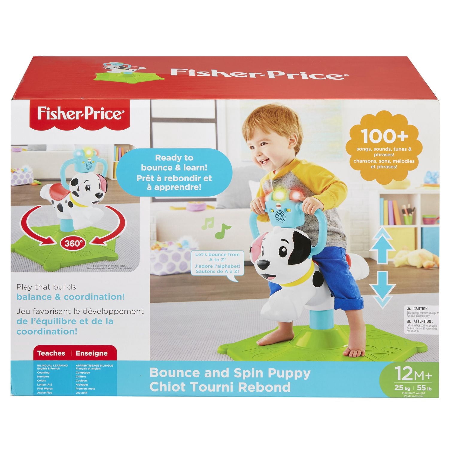 Fisher-Price Bounce and Spin Puppy Stationary Ride-On Toy - Bilingual Edition