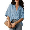 thumbnail image 1 of Blouse Décontractée Habillée pour Femmes Manches Courtes Col en V Chemise de Travail Bleu Ciel P, 1 of 8
