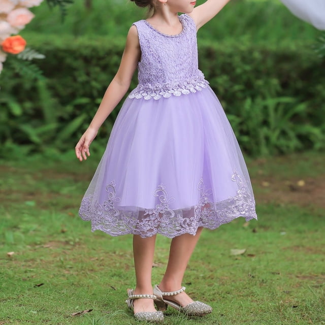 XEGLSBU Robe Longue Formelle en Dentelle pour Demoiselle d'Honneur Enfant, Mariage, Fête