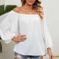 thumbnail image 4 of Pompotops Women's Spring, Summer, And Autumn Solid Color Casual One Line Neck Chiffon T-shirt Tops On Sale, 4 of 8