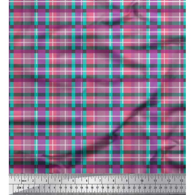 Soimoi Green Rayon Fabric Gingham Check Printed Fabric 1 Yard 56 Inch Wide