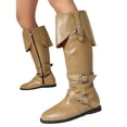 thumbnail image 1 of Knee High Motorcycle Riding Boots for Women Vintage Buckle Low Heel Mid Calf Combat Work Tall Boots, 1 of 7