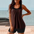 thumbnail image 4 of RKSTN Tankini Swimsuits for Women Summer Fashion Solid ColorConservative Two Piece Set Bathing Suits with Boyshorts Loose Plus Size Round Neck Sleeveless Pleated Swimsuits, 4 of 5