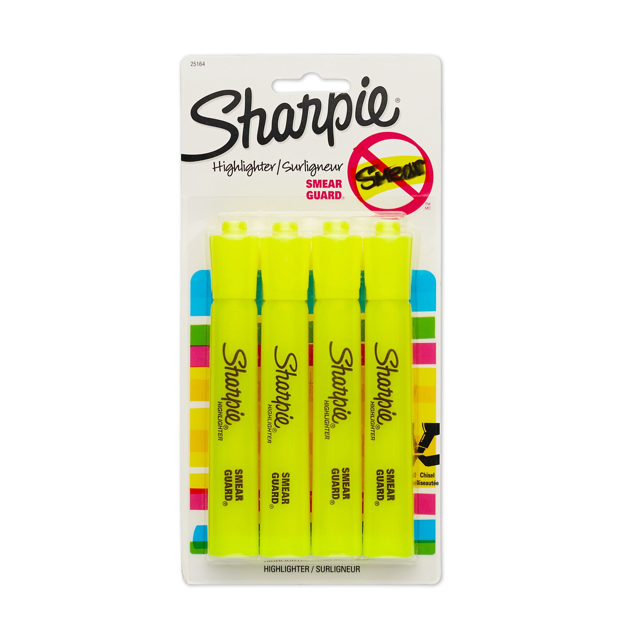 Surligneurs à réservoir Sharpie, pointe biseautée, jaune, 4 unités