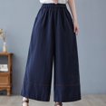 thumbnail image 4 of Birdeem Womens Spring Solid Color Elastic Waist Cotton Linen Versatile Straight Tube Casual Wide Leg Pants, 4 of 9