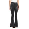 thumbnail image 2 of Womens Floral Daisy Embroidered Mid Rise Bell Bottom Flare Frayed Hem Jeans, 2 of 5