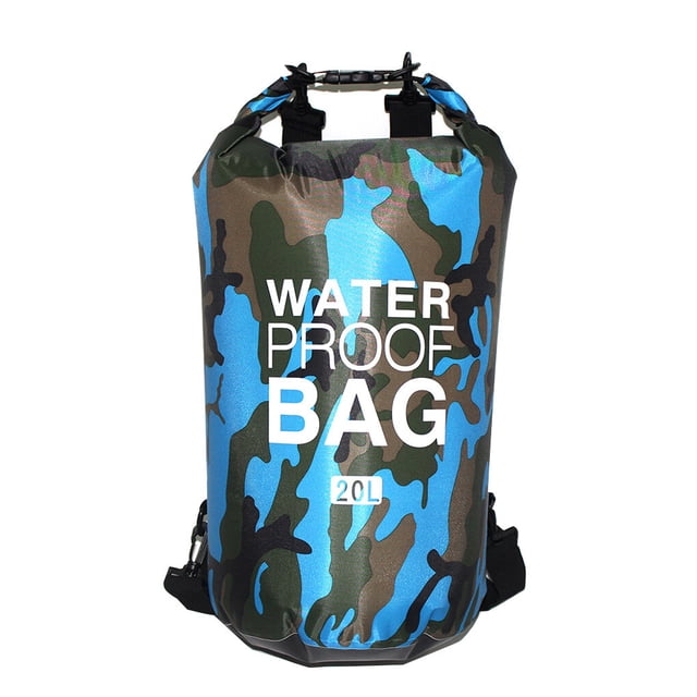 2L Inflatable Swimming Bag Multifunction Dry Sack Large Capacity Dustproof Washable Storage Pouch Boating Lifebelt Water Sports Light Blue Camouflage 23x63cm