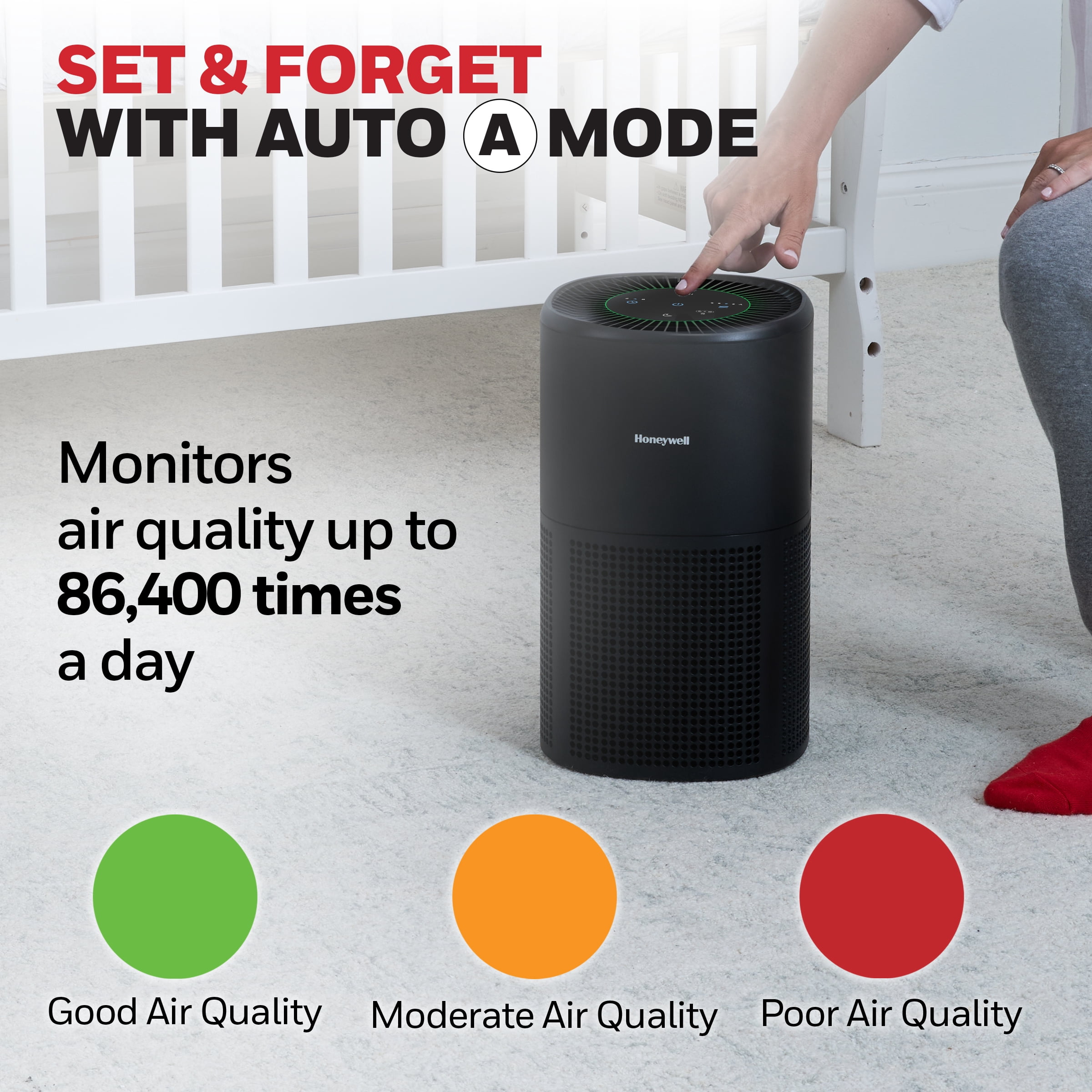 Honeywell Aqsense 4-Level, 360° True Hepa Air Purifier, Up To 1080 ft2 Coverage-HPA4200BC