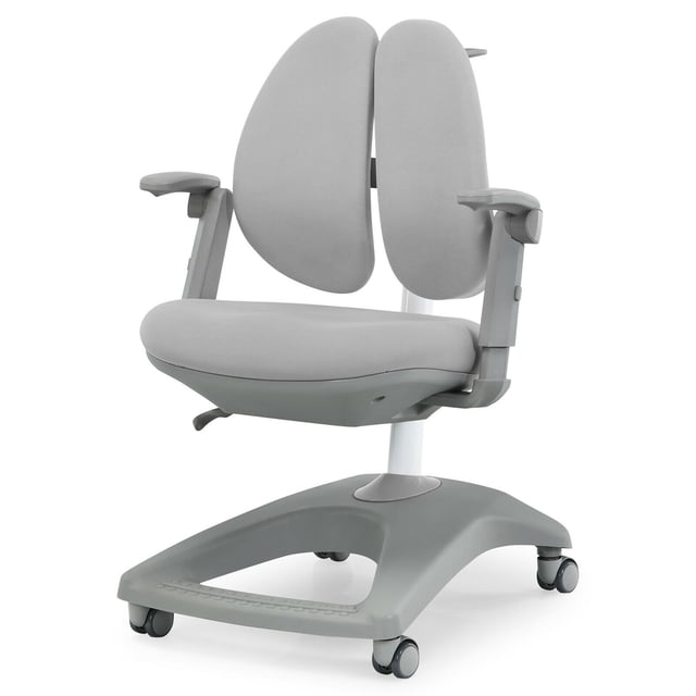 Gymax Chaise de Bureau pour Enfants Réglable en Hauteur et en Profondeur avec Roulettes à Frein d'Assise Gris