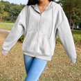 thumbnail image 1 of Veste à Capuche Zippée en Mélange de Coton Uni pour Femme, Haut Ample Simple Beige G, 1 of 7