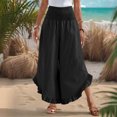 thumbnail image 4 of Lenpel Wide Leg Pants for Women Elastic High Waisted Solid Color Cropped Ruffle Hem Palazzo Pants Casual Loose Trousers, 4 of 7