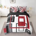 thumbnail image 2 of YST Red Black White Grey Bedding Set Queen For Kids Boys Teen,Geometric Square Comforter Set With Sheets Geometry Striped 7 Piece Bed In A Bag Modern Abstract Bed Set Farmhouse Bedding, 2 of 5