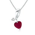 thumbnail image 1 of Angara Natural Ruby Necklace - Heart-Shaped Ruby Ribbon Pendant with Diamond in Platinum for Women, 1 of 10