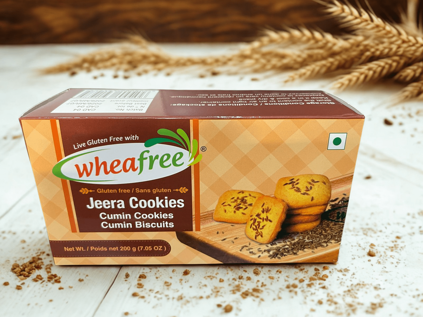 Wheafree Jeera Cookies 200g – Gluten Free Cumin Biscuits, Savory Digestive Snack, Wheat-Free Tea-Time Cookies, Vegetarian