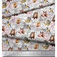 thumbnail image 3 of Soimoi Tissu Crêpe en Polyester Hibou, Tissu à Imprimé Animal Squirrel & Rabbit au Mètre, 52 Pouces de Large, 3 of 3