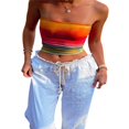 thumbnail image 2 of Women Wrap Chest Tube Tops Print Boat Neck Strapless Tank Tops Summer Backless Bandeau Crop Tops, 2 of 7