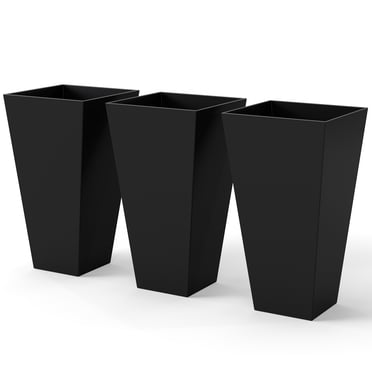 Outsunny 28" Tall Plastic Planters, Set of 3 Garden Flower Pots, Black