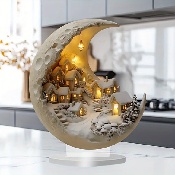 Cqxid Desktop Dress Up Under $10 Home & Garden Desktop Ornament Eid Table Sign Moon House Ornament Eid Acrylic Ramadan Decor Eid Muslim Decorations For Muslim Tabletop Decor White Moon