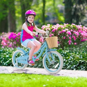 Gymax Vélo de vélo pour enfants de 16'' de style rétro avec barre réglable en hauteur & Bleu siège