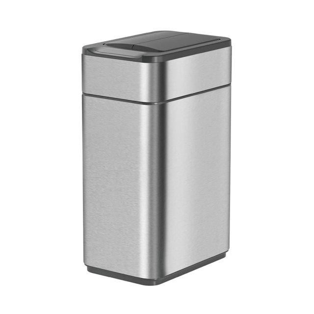 Elpheco - Petit Bac à Capteur en Acier Inoxydable à Couvercle Double - 9,5 L - Argent