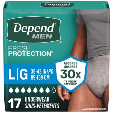 Depend Fresh Protection Incontinence Underwear for Men, Adult Diapers, L, 17 Count