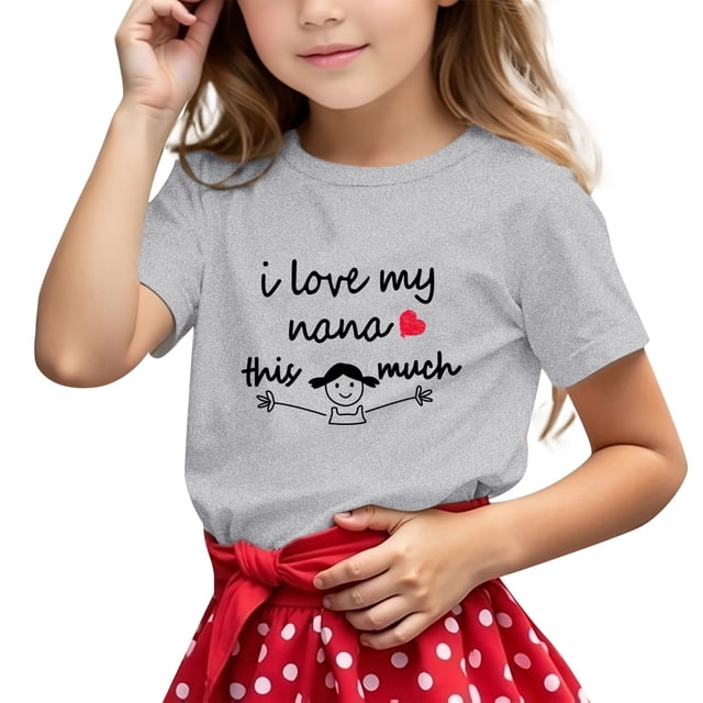 T-shirts Garçons Filles Printemps Été Manches Courtes Imprimé Lettre Col Rond T-Shirt Haut Gris 8-9 Ans