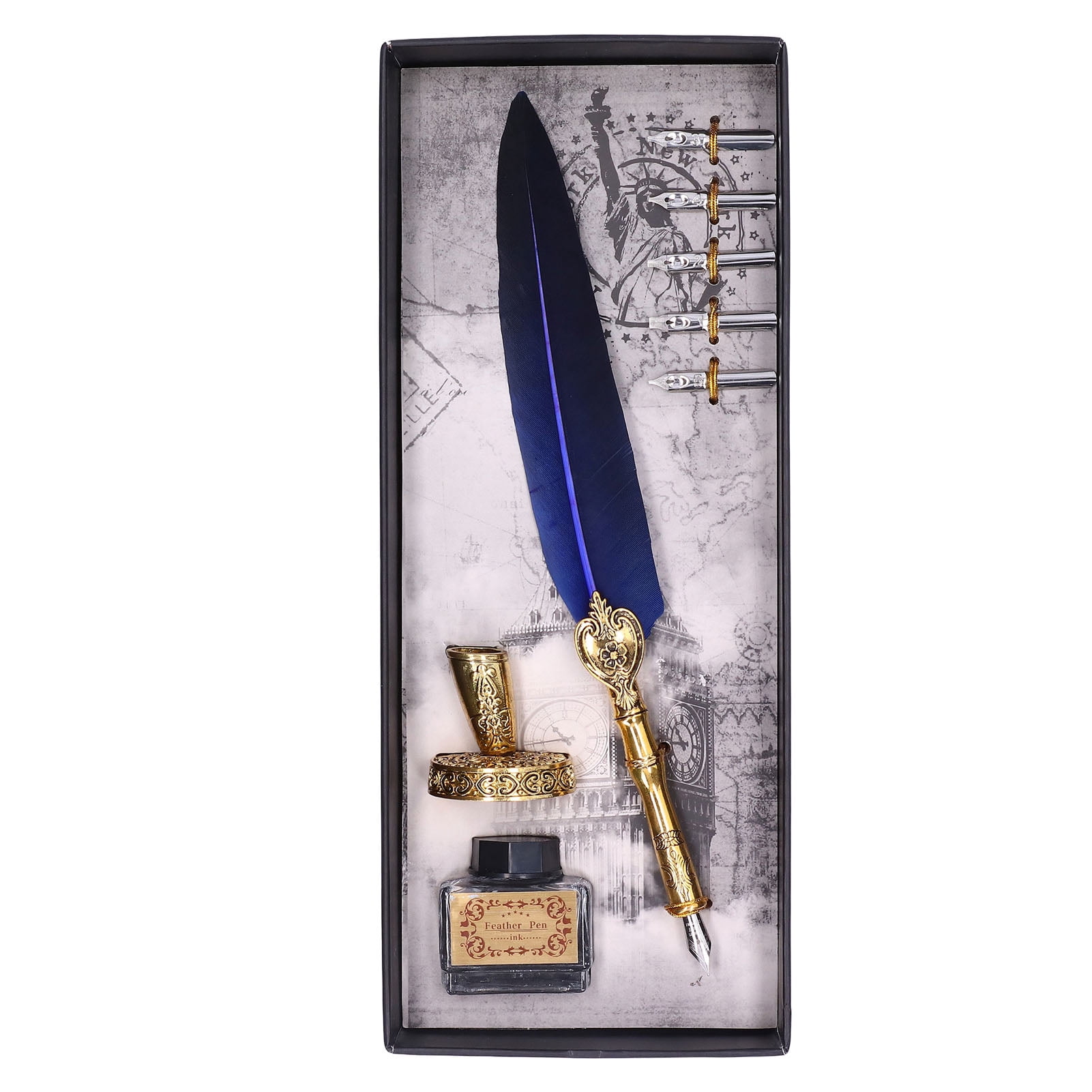 Vintage Calligraphy Pen Set Exquisite Feather Pen Pen Set Quill And Ink Set Calligraphy Set Gift for Beginners[Blue]