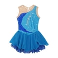 thumbnail image 3 of Nyeemya Kid Girls Ice Figure Skating Costume Patchwork Color Mesh Leotard Dress for Dance Performance Light Blue 10, 3 of 6