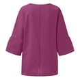 thumbnail image 4 of UPPADA Hauts pour Femmes Tendance Chemises à Manches 3/4 Habillées Décontractées Blouses en Lin Couleur Unie Col Ras du Cou Chandail d'Été Printemps Hauts, 4 of 5