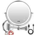 thumbnail image 1 of Amelar 1X/15X Wall Mounted Makeup Mirror with Hook, USB Rechargeable LED 3 Color Lights Two Sided 8 Inch Magnifying Mirror, Touch Switch Intelligent S, 1 of 7
