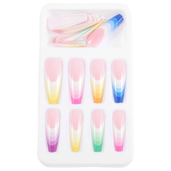 EeaseCA 24pcs Super Long Rainbow Fake Nails Gradient Color Press on Fingers Nails