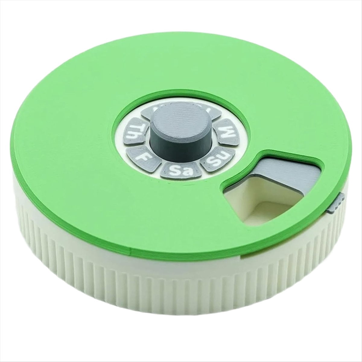 Push Turn Mechanism Pill Organizer Weekly Pill Organizer 7 Compartment Rotating Pill Box for Daily Medication Vitamins,1 x Mechanism Pill Organizer,Green & White