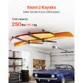 thumbnail image 2 of VEVOR Kayak Storage Rack for 2 Kayaks, Holds Up to 250 lbs, Heavy Duty Adjustable Ceiling Rack for Garage Ceiling Mount, Overhead Garage Storage Hanger for Canoe, Ladder, SUP, Surfboard & Paddleboard, 2 of 9