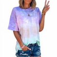 thumbnail image 2 of Femmes T-Shirt Cravate Teint Causal Top en Vrac Fille Ronde Manches Courtes Chemisier à Col Rond, Violet, XXL, 2 of 8
