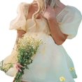 thumbnail image 1 of Women Off Shoulder Puff Sleeve Mini Dress Tulle Princess Dress Ruffle Mesh Evening Party Prom Dress, 1 of 6
