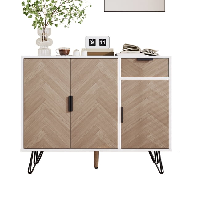 Armoire de Rangement Moderne, Buffet Blanc Fini Bois avec Tiroir et Tablettes à Hauteur Réglable (35,5 L x 11,5 L x 28,5 H)