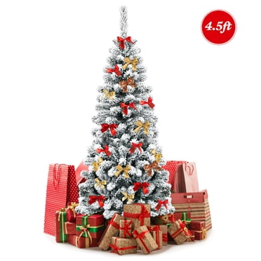 Gymax 4.5ft Snow Flocked Pencil Christmas Tree Artificial Pine Tree w/ Metal Stand