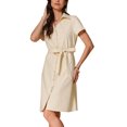 thumbnail image 4 of INSPIRE CHIC Robe Chemise en Lin et Coton pour Femmes Col en V Manches Courtes Boutonnée TG Beige, 4 of 6