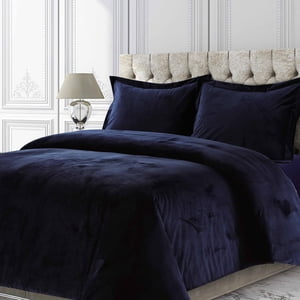 Tribeca Living Venice Velvet Oversized Solid Duvet Set, King, Indigo (VENICEDUVETKIIN)