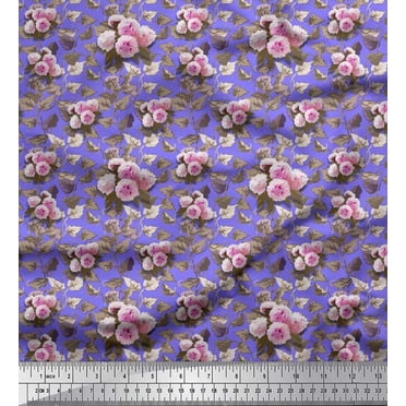 Soimoi Polyester Crepe Fabric Leaves & Peony Floral Decor Fabric Printed Yard 52 Inch Wide